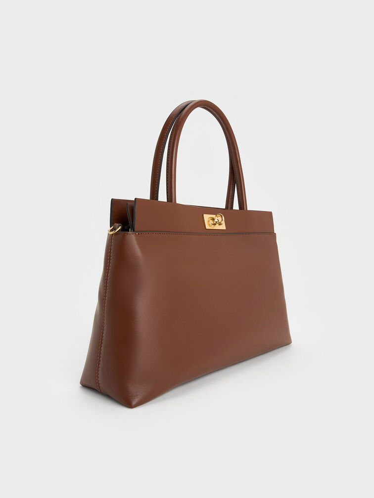 Lennie Top Handle Satchel Bag, Dark Brown, hi-res