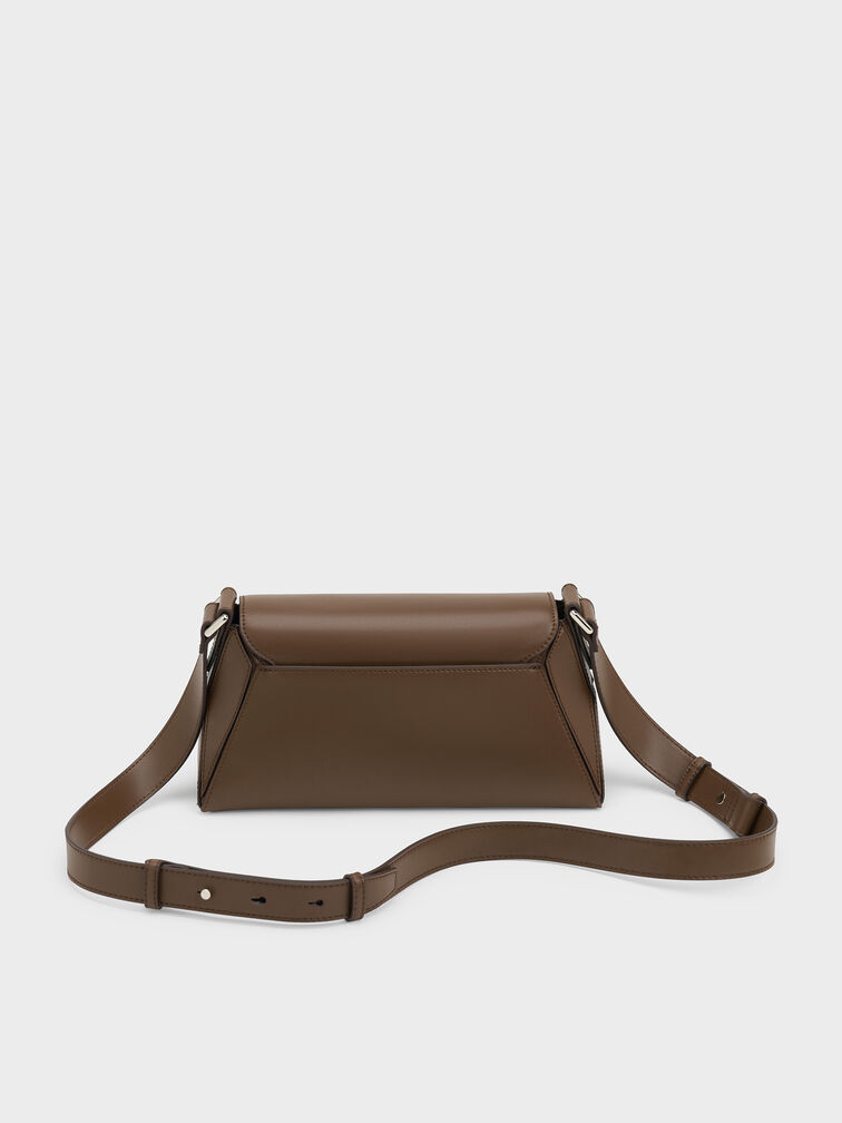 Nasrin Geometric Shoulder Bag, Dark Brown, hi-res
