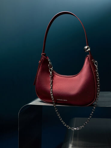 Jesmyn Satin Chain Two-Way Bag, Burgundy, hi-res