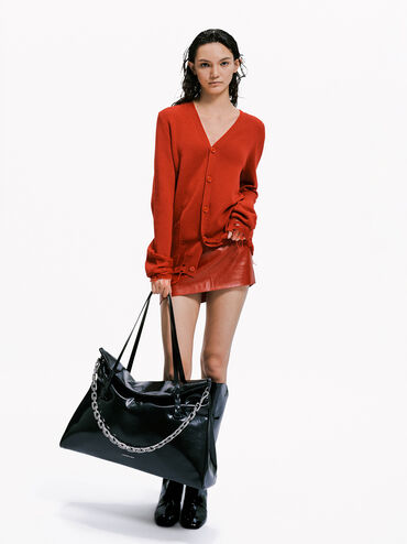 Andromeda Chunky-Chain Trapeze XL Tote Bag, Noir, hi-res
