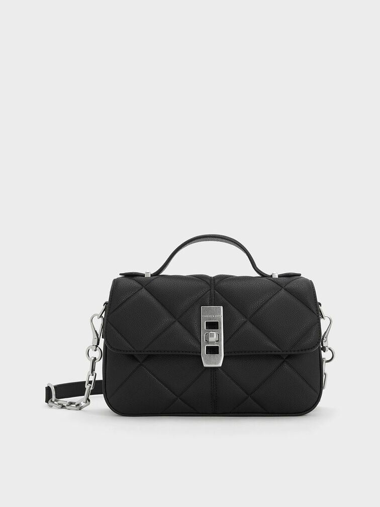 Anwen Quilted Top Handle Bag, Noir, hi-res