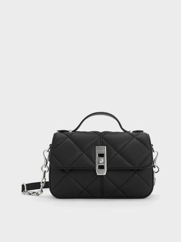 Anwen Quilted Top Handle Bag, Noir, hi-res