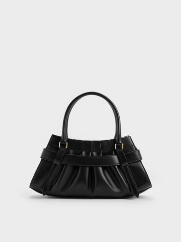 Isolde Belted Ruched Crossbody Bag, Black, hi-res