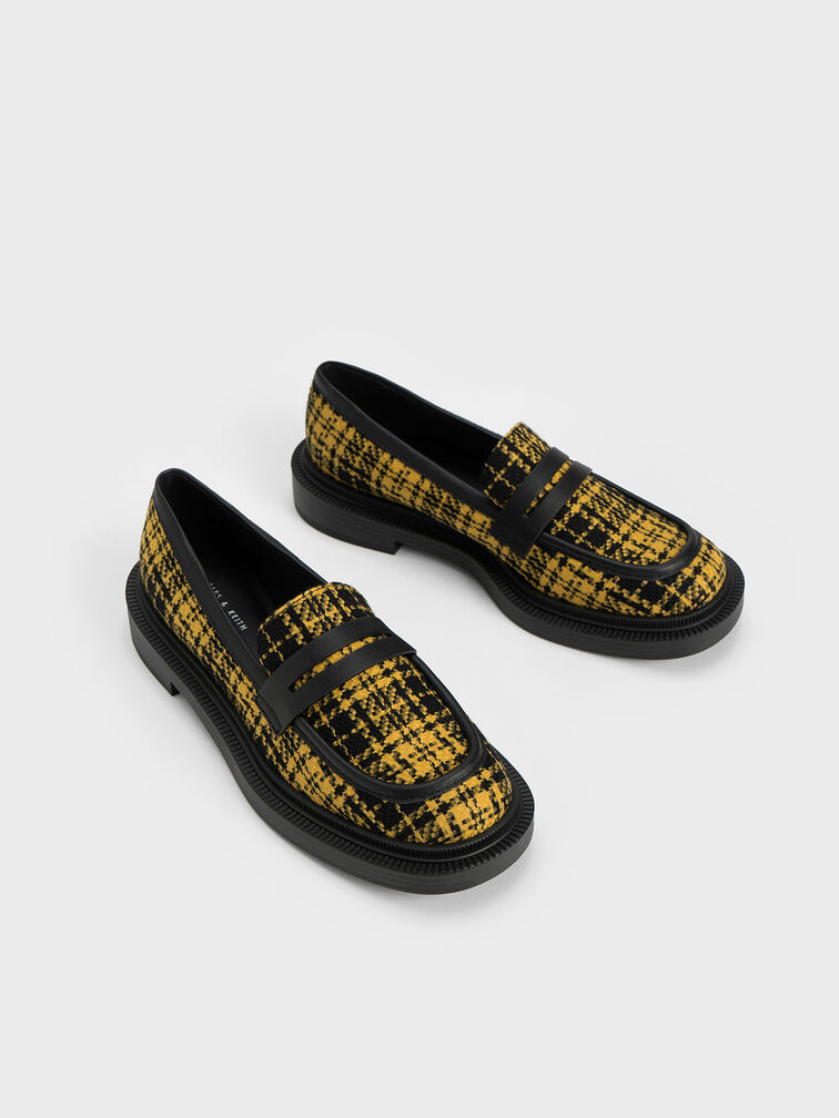 Checkered Penny Loafers, Yellow, hi-res