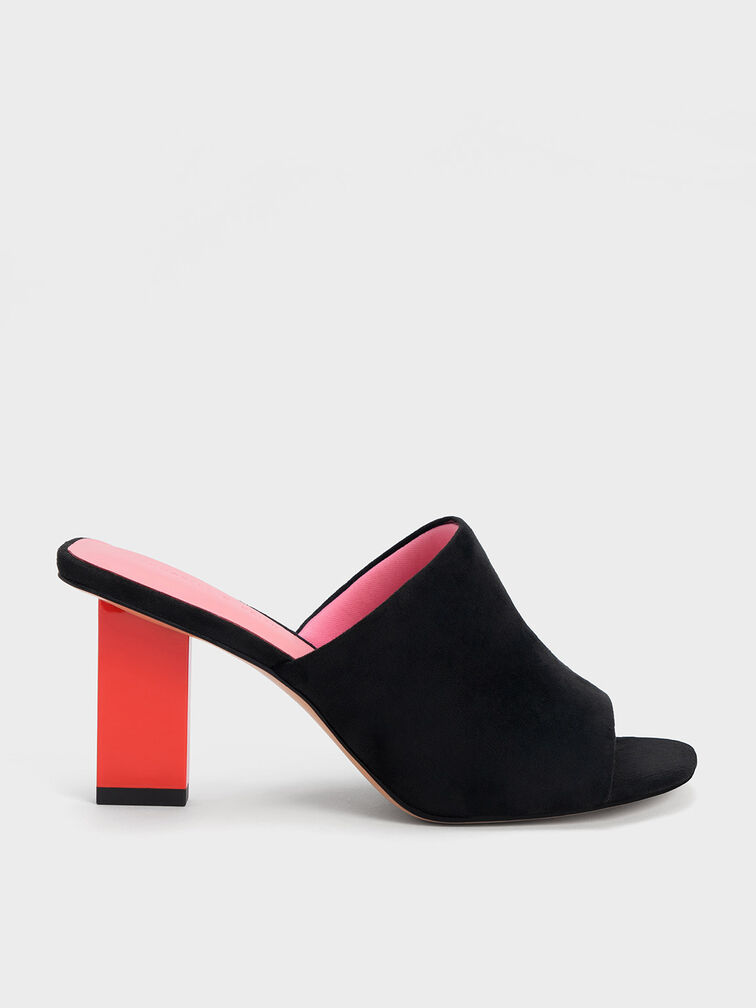 Textured Metallic Blade Heel Mules, Black Textured, hi-res