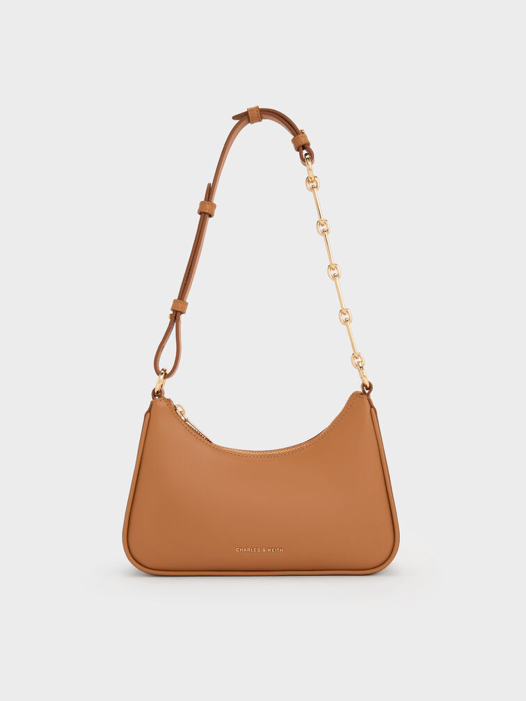 Lane Chain-Link Shoulder Bag, Russet Brown, hi-res
