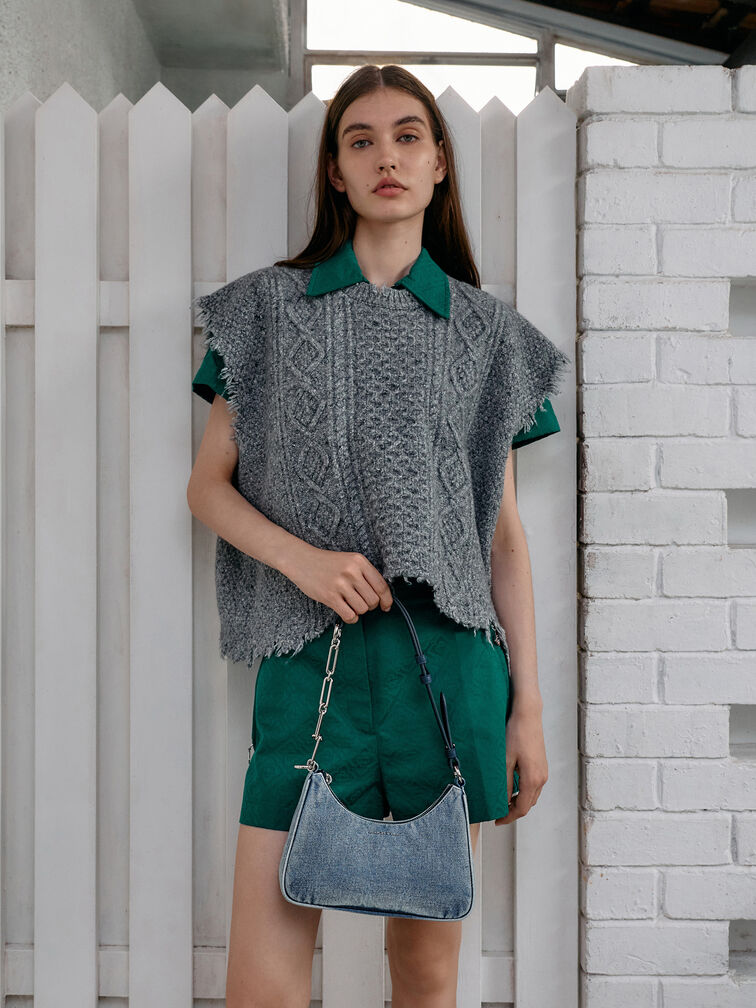 Lane Denim Chain-Strap Shoulder Bag, Denim Blue, hi-res