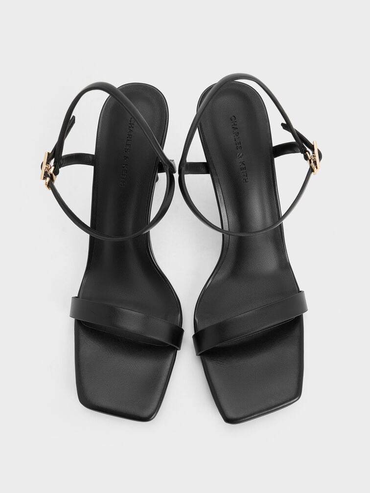 Square-Toe Ankle-Strap Heeled Sandals, Black, hi-res