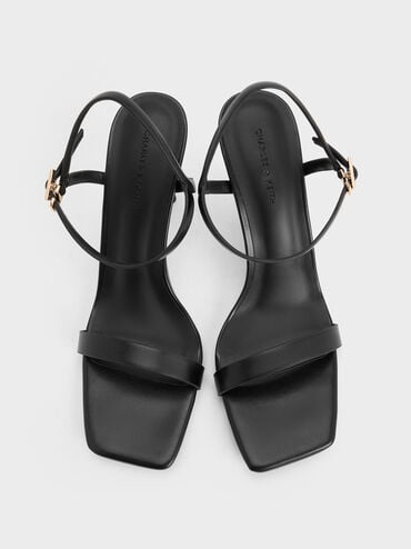 Square-Toe Ankle-Strap Heeled Sandals, Black, hi-res
