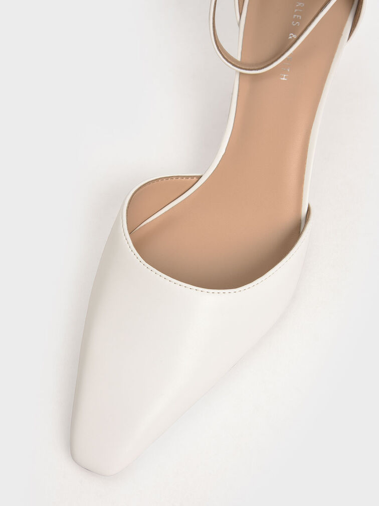 Slant Heel Ankle Strap Pumps, White, hi-res