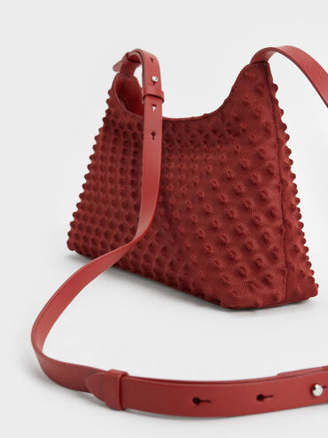 Spike Textured Shoulder Bag, Red, hi-res