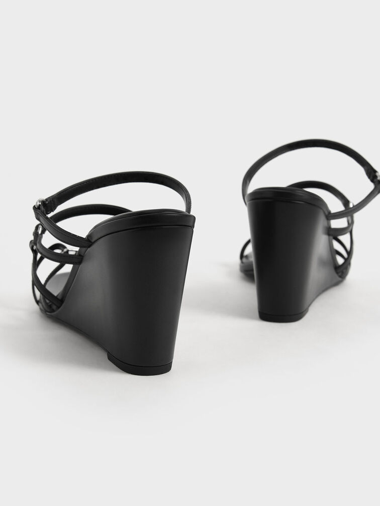 Strappy Wedge Mules, Black, hi-res