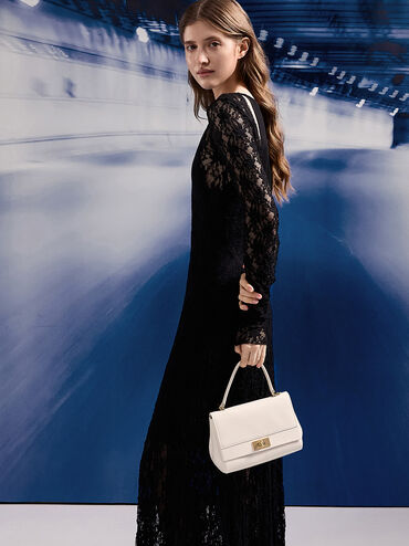 Lennie Chain-Strap Top Handle Bag, Cream, hi-res