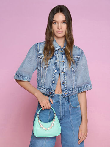 Beaded Handle Hobo Bag, Mint Green, hi-res