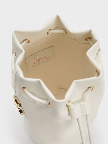 Heart Motif Caged Bucket Bag, Chalk, hi-res