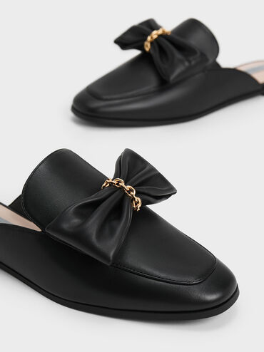 Chain-Link Bow Loafer Mules, Black, hi-res