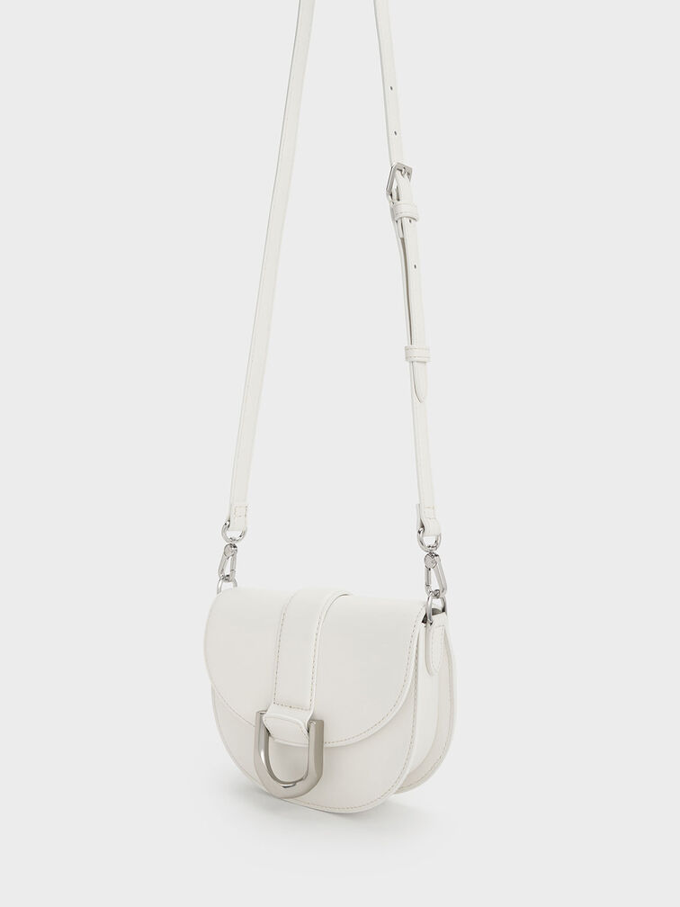 Mini Gabine Leather Saddle Bag, White, hi-res