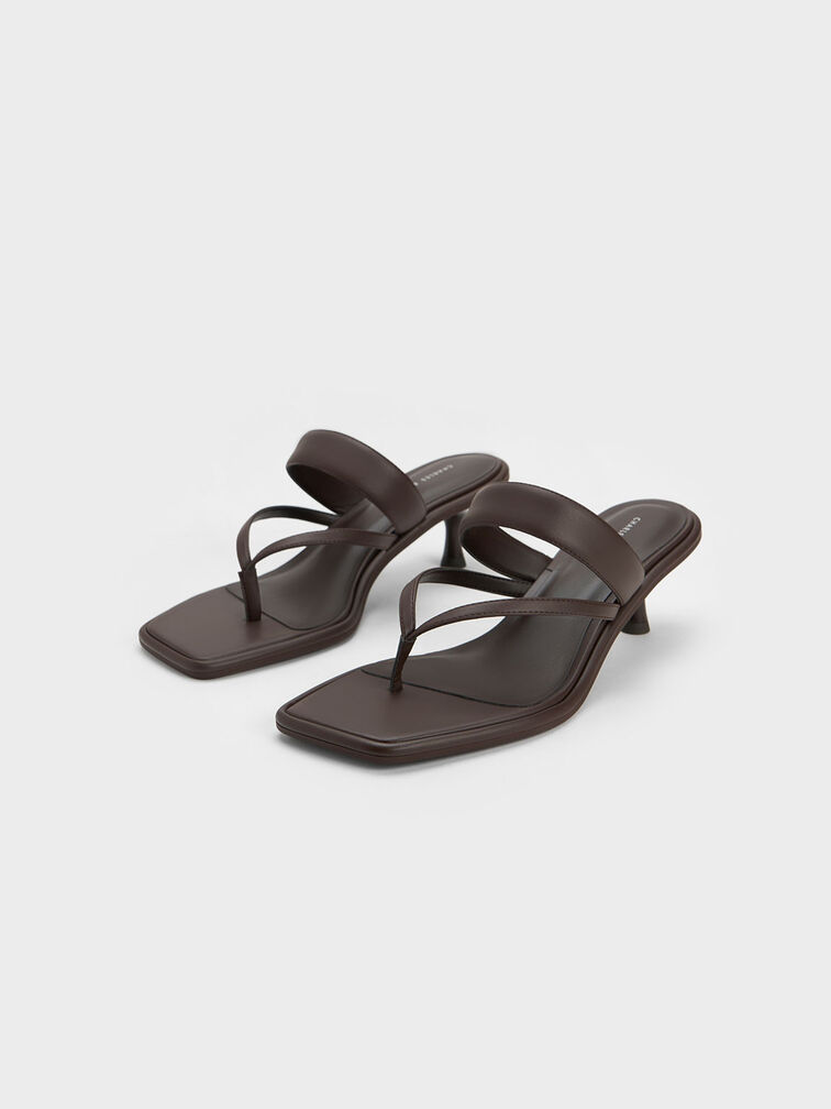 Spool Heel Thong Sandals, Brown, hi-res