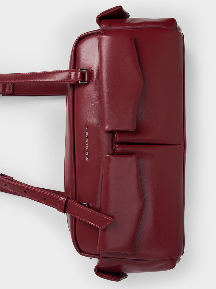 Rachel Elongated Multi-Pocket Shoulder Bag, Burgundy, hi-res