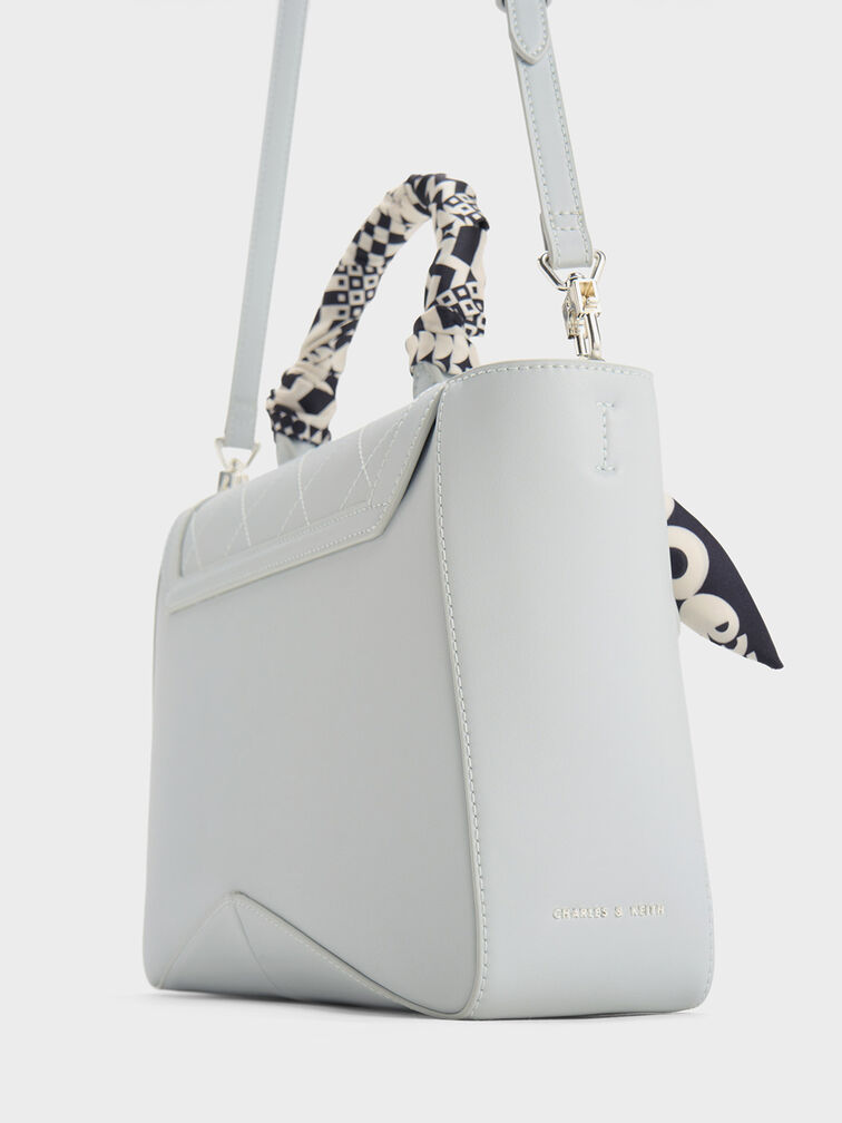 Arley Scarf-Wrapped Top Handle Bag, Light Grey, hi-res