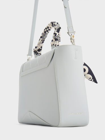 Arley Scarf-Wrapped Top Handle Bag, Light Grey, hi-res