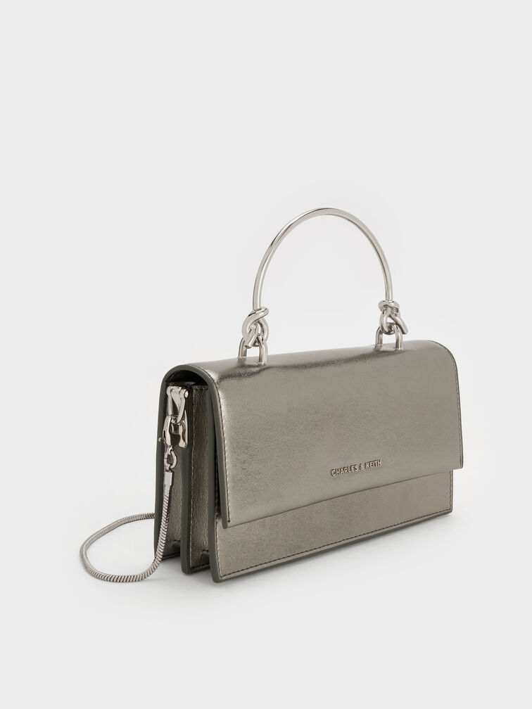 Kristine Metallic Sculptural-Handle Long Wallet, Pewter, hi-res