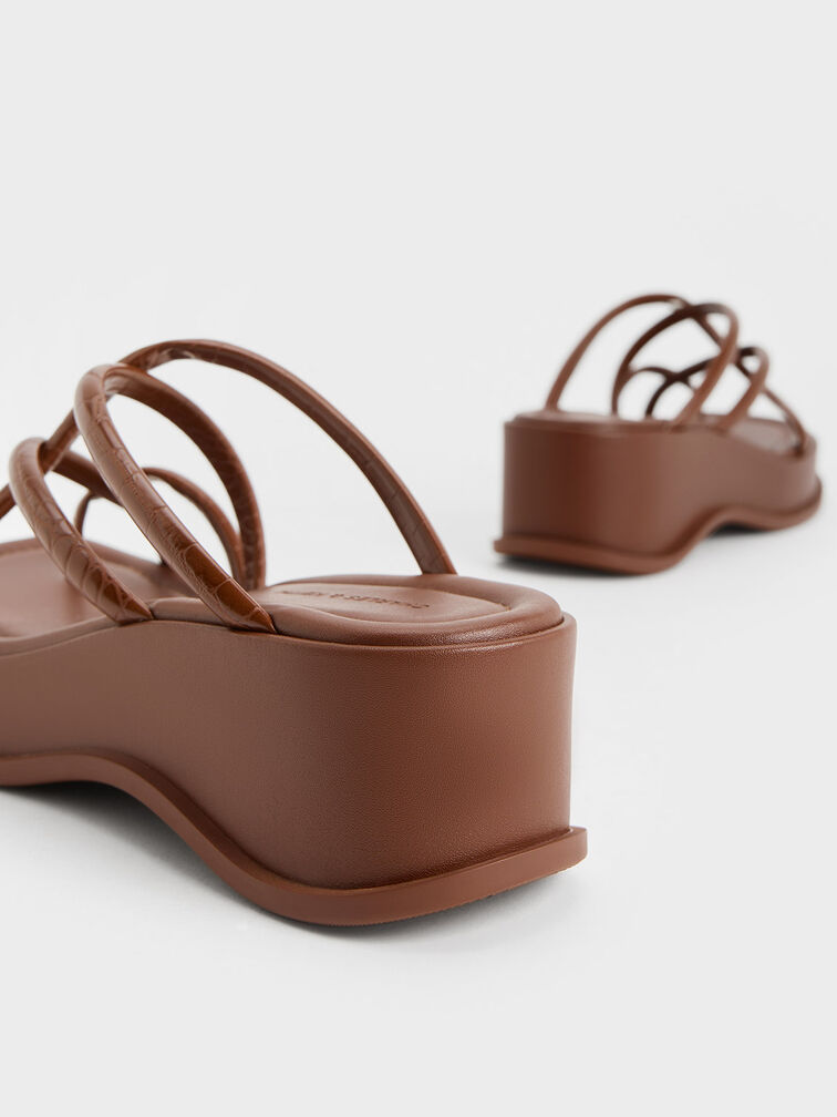 Strappy Tubular Wedge Sandals, Animal Print Brown, hi-res
