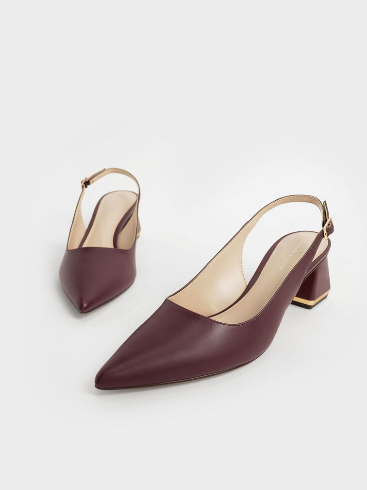 Pointed Toe Slingback Pumps, Burgundy, hi-res