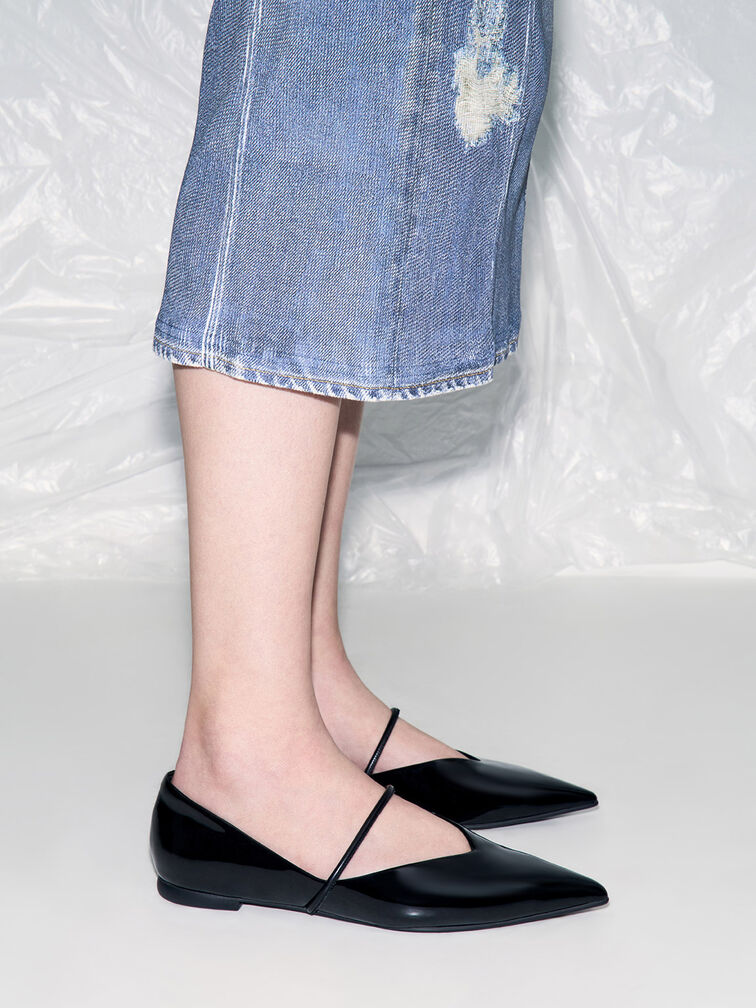 Patent Pointed-Toe Ballet Flats, Black Patent, hi-res