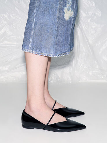Patent Pointed-Toe Ballet Flats, Black Patent, hi-res