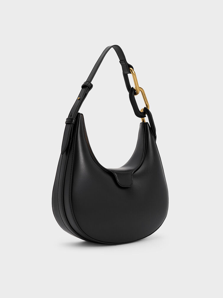 Kora Metallic-Accent Moon Bag, Black, hi-res