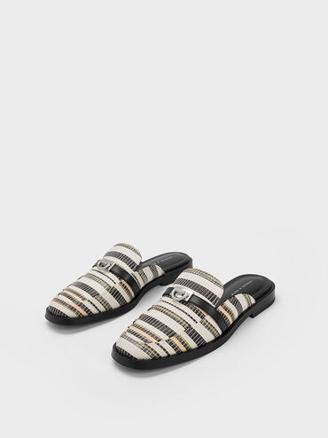 Metallic Accent Striped Loafer Mules, Multi, hi-res