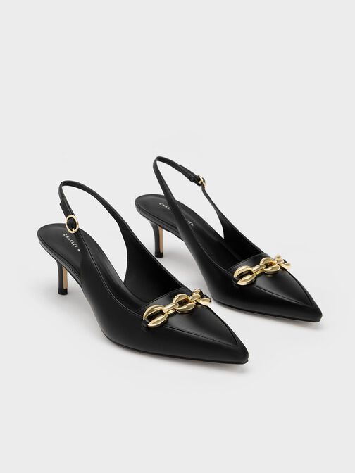 Avani Chunky Chain-Embellished Slingback Pumps, Black, hi-res