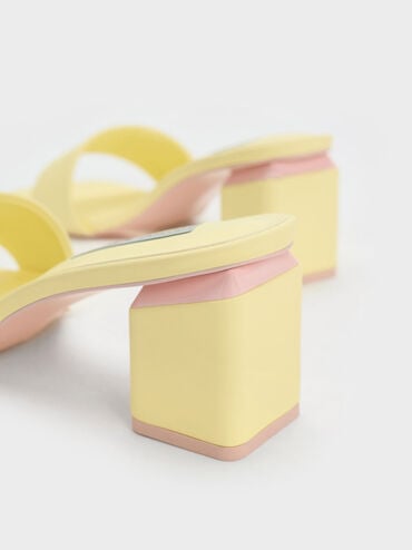 Square Block Heel Mules, Yellow, hi-res