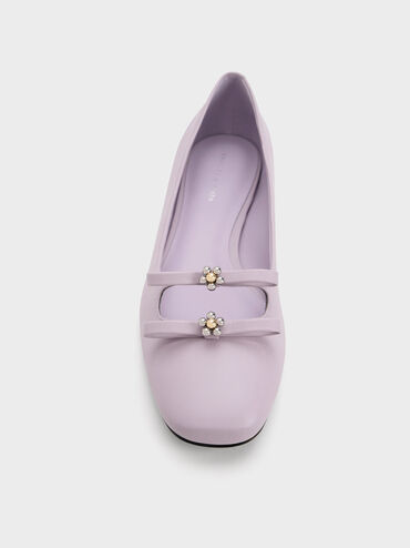 Floral Beaded Bow Ballerinas, Lilac, hi-res