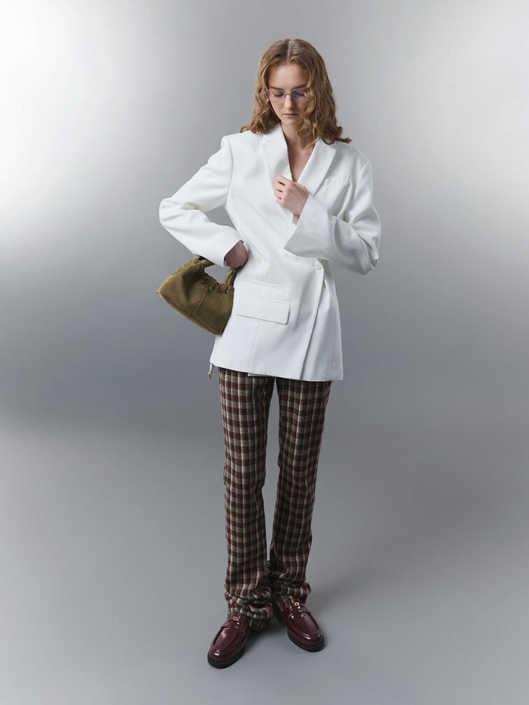 Ally Recycled Suede Ruched Slouchy Chain-Handle Bag, Deep Olive, hi-res