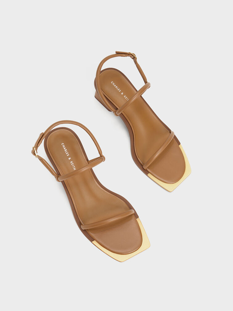 Metallic Tip Strappy Sandals, Camel, hi-res