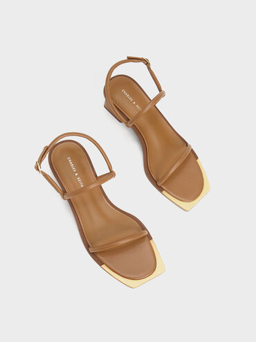 Metallic Tip Strappy Sandals, Camel, hi-res