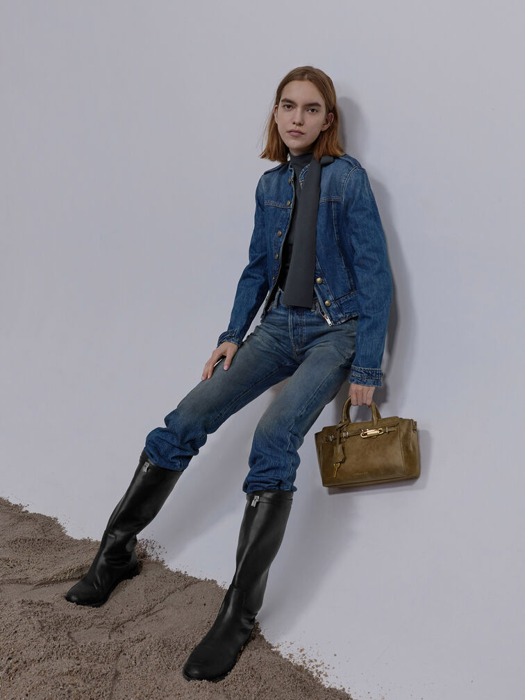 Mini Delfina Belted Tote Bag, Walnut Brown, hi-res