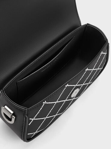 Este Chain Handle Satin Bag, Black, hi-res