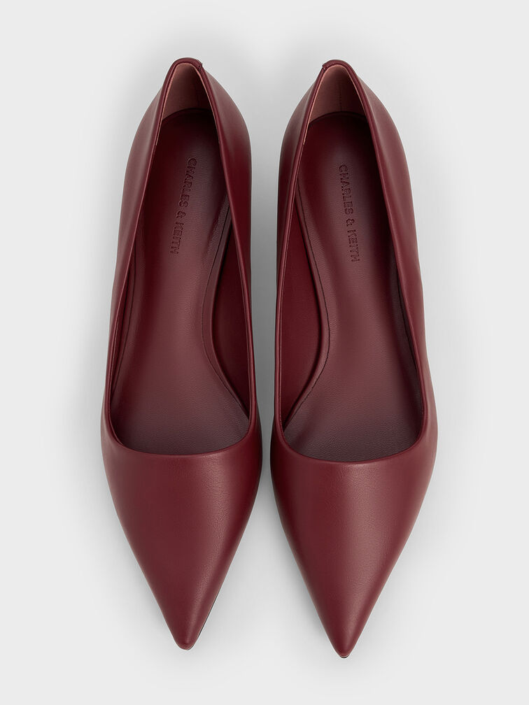 Pointed-Toe Kitten-Heel Pumps, Burgundy, hi-res