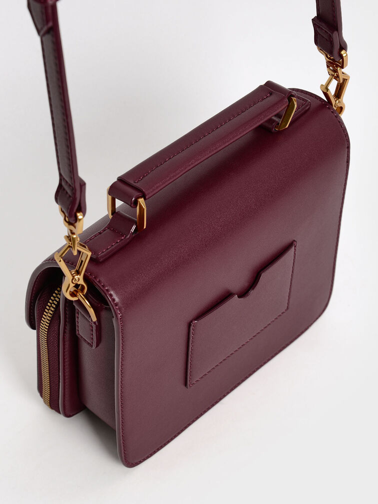 Front Flap Top Handle Crossbody Bag, Burgundy, hi-res