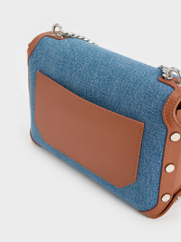 Clea Denim Chain-Handle Bag, Denim Blue, hi-res