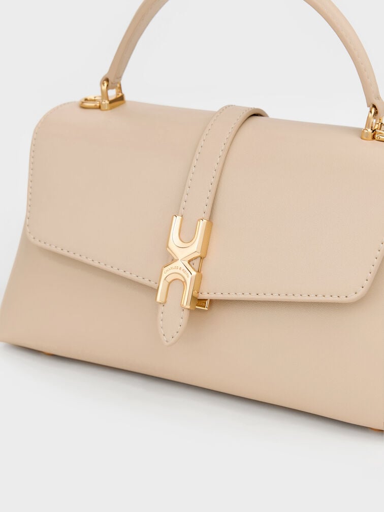 Adalyn Metallic-Buckle Chain-Strap Top Handle Bag, Dusted Oat, hi-res