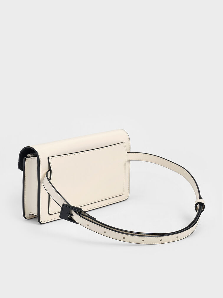 Samantha Envelope Chain-Embellished Crossbody Bag, Cream, hi-res