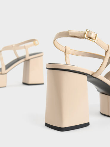Patent Crossover Strap Platform Sandals, Cream, hi-res