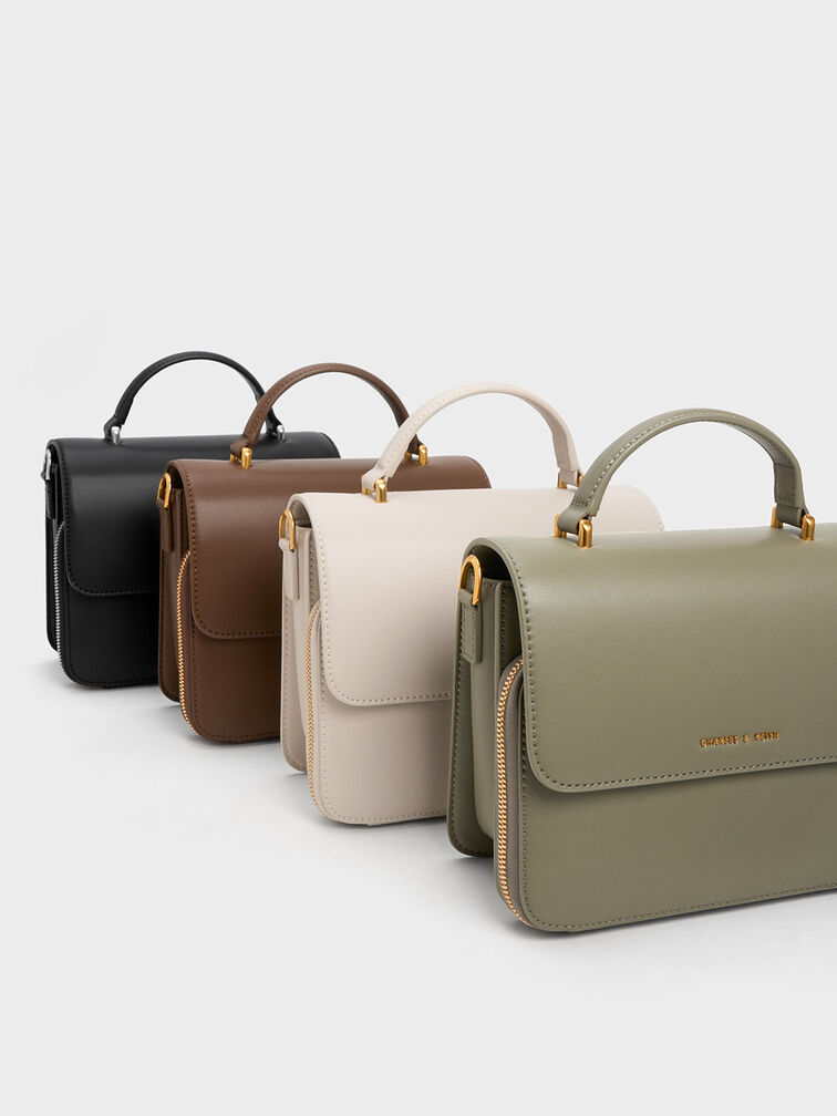 Octavia Front Flap Top Handle Bag, Khaki, hi-res