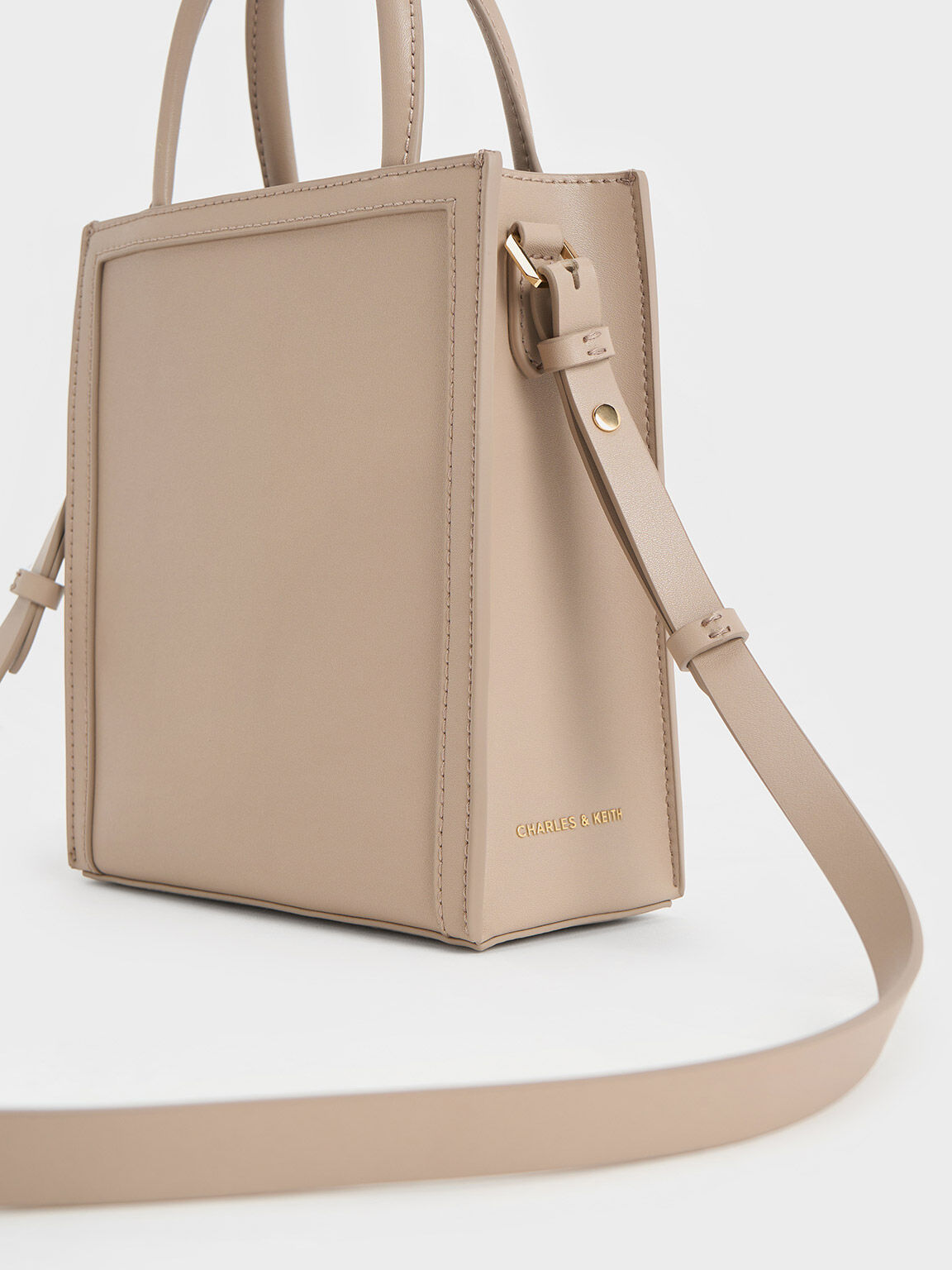 Taupe Double Handle Tote Bag CHARLES KEITH IN