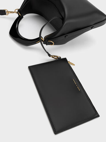 Marlin Acrylic Handle Hobo Bag, Black, hi-res