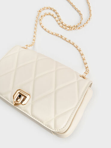 Arwen Diamond-Quilt Shoulder Bag, Cream, hi-res
